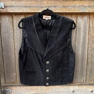 CHAR black suede Western VEST 42 Santa Fe cow skull metal buttons Size Medium